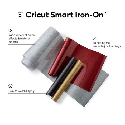 2008693 - Cricut Smart Iron On Silver; 1 roll 33 cm x 0.9 m (13 in x 3 ft); Works without a cutting mat – just load & go!; Outlasts 50+ washes!; Cuts beautifully and weeds easily; For Cricut Explore™ 3 & Cricut Maker™ 3